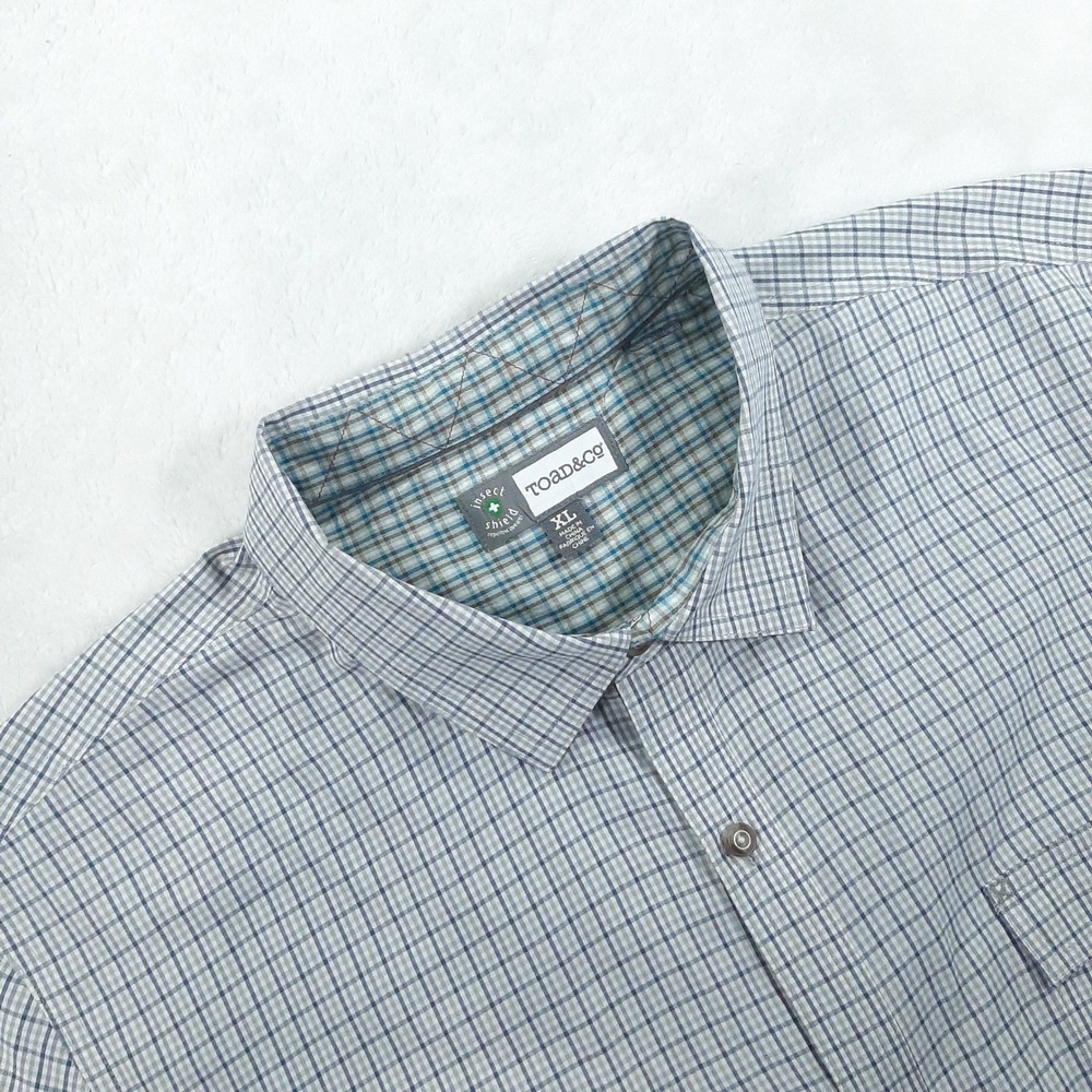 Toad&Co Mens XL Blue Plaid Insect Shield Long Sleeve Button Down Casual Shirt